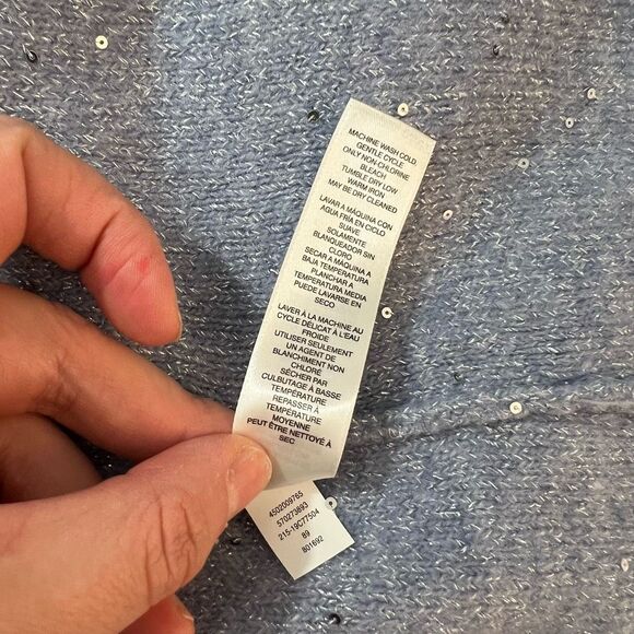 Chico's Gray Fold-Over Cowl Neck Sequined Pullover Sweater Size Large - Picture 9 of 11